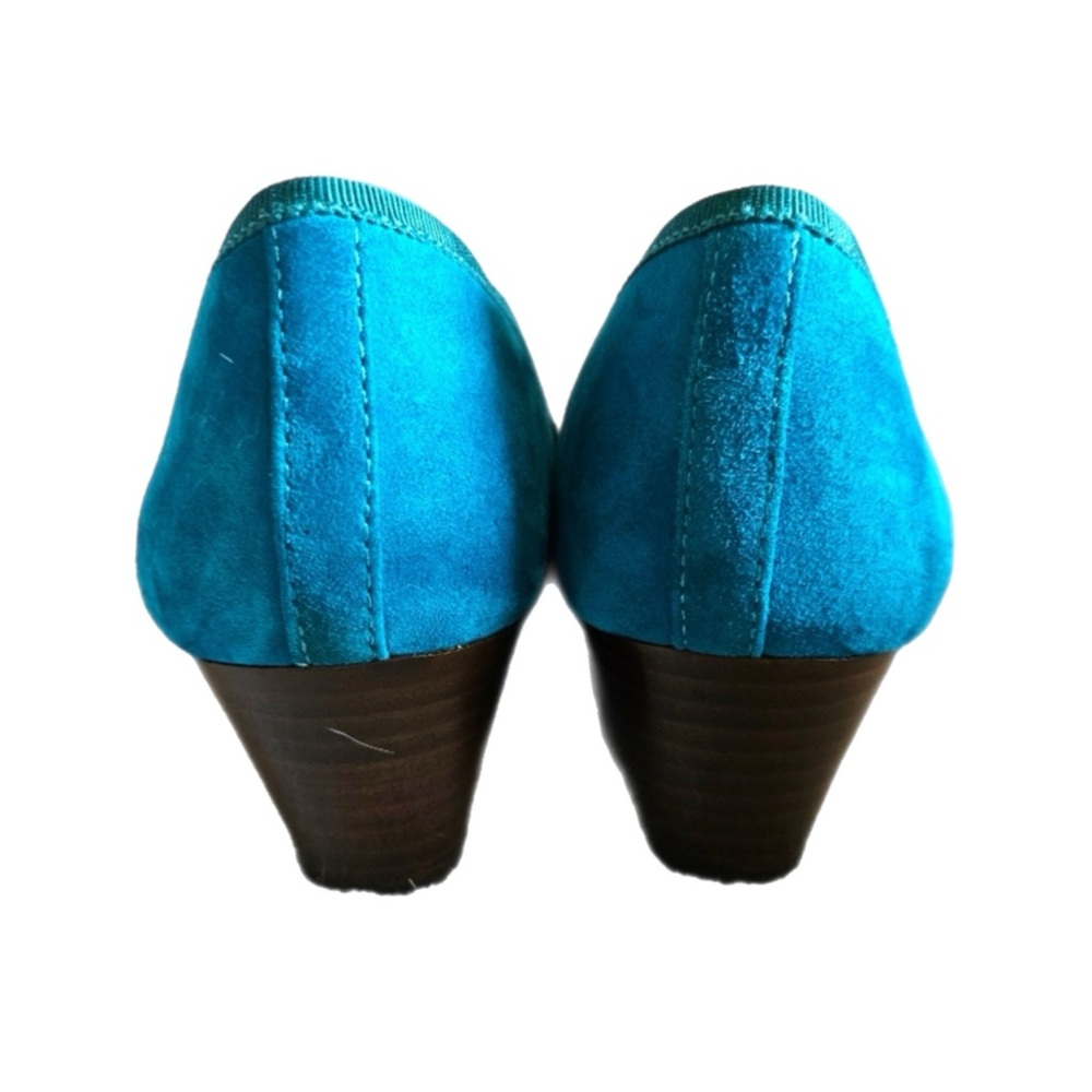 EUC Tory Burch Peacock Teal Suede Wedges in Excellent Used Condition Size 8 - Picture 6 of 8